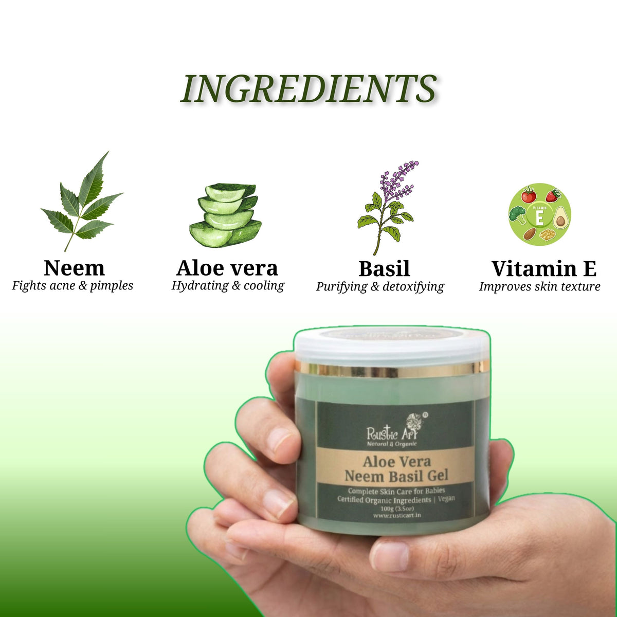 Neem Basil Aloe Vera Gel 100 gm| Soothes Acne, Rashes & Irritation
