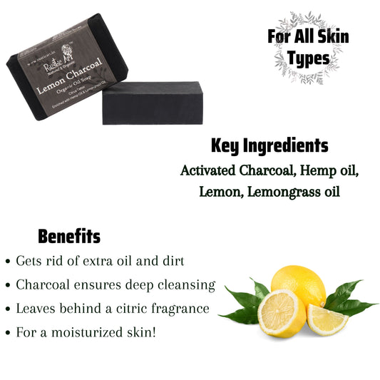 Lemon Charcoal Soap (100gm), Rustic Art