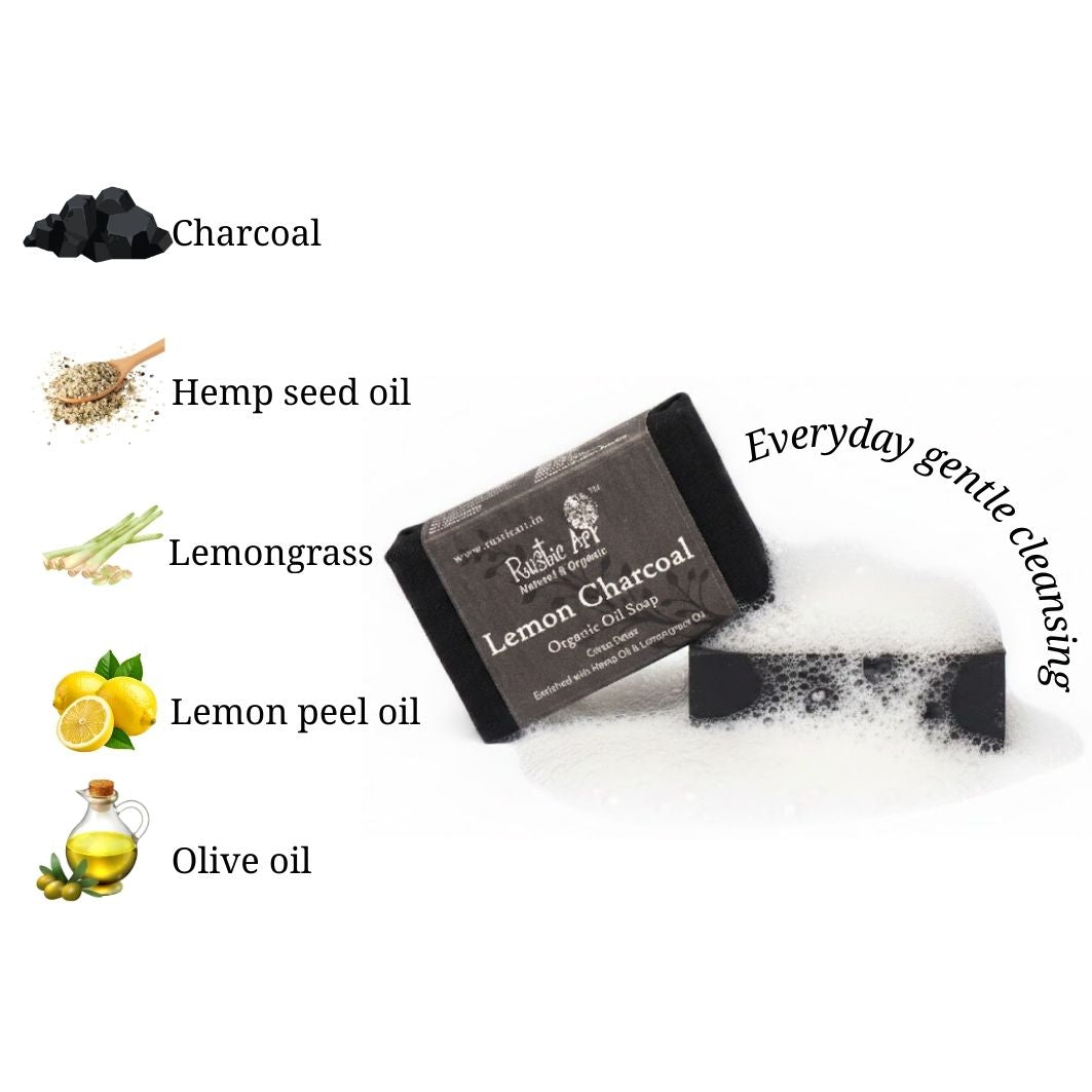 Lemon Charcoal Soap (100gm), Rustic Art
