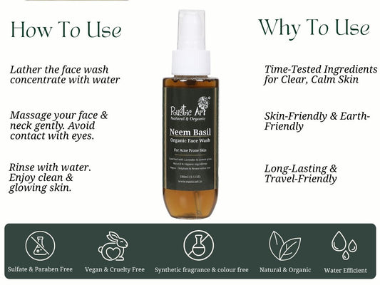 Neem Basil Face Wash (100ml), Rustic Art