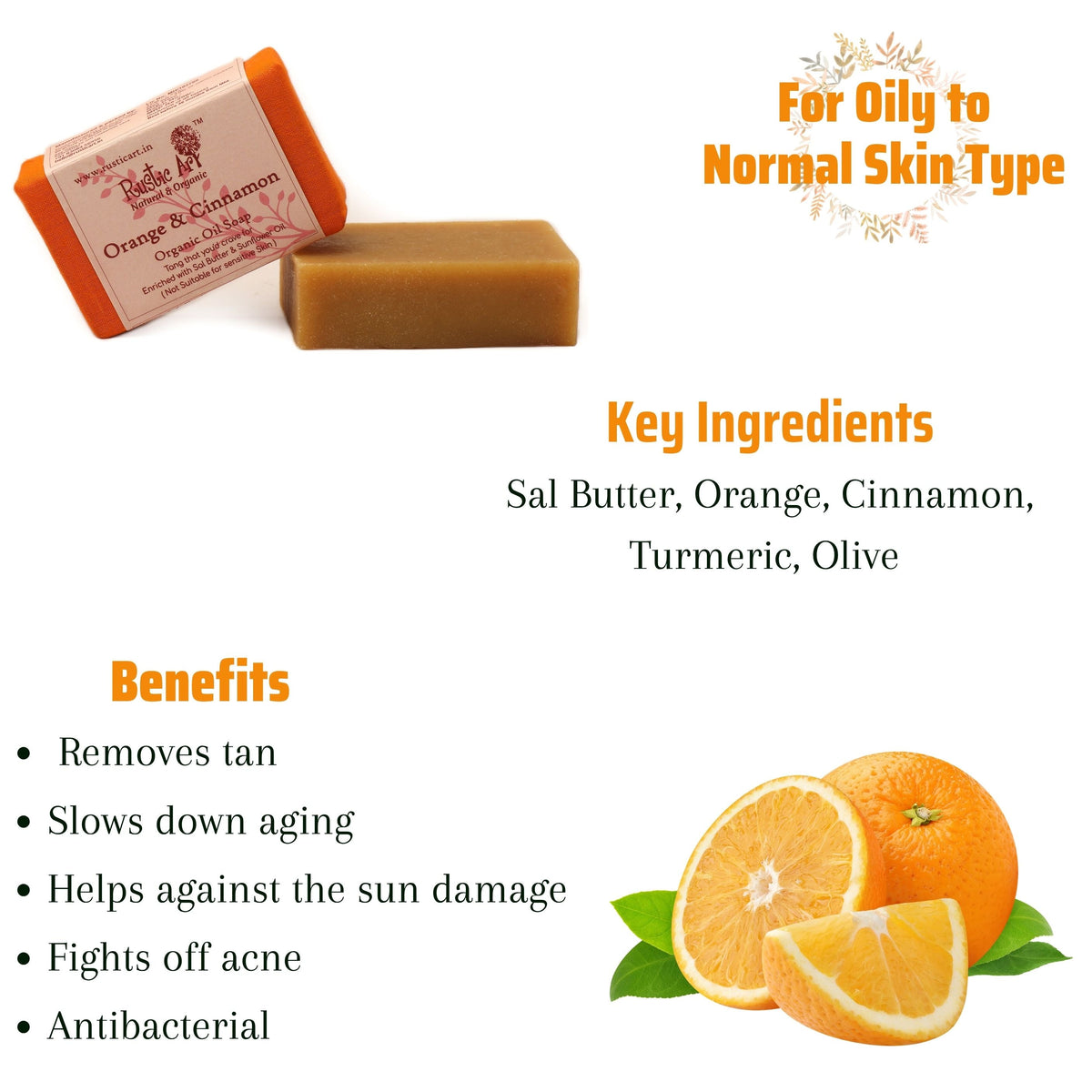 Orange & Cinnamon Soap (100gm), Rustic Art