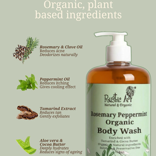 Rosemary Peppermint Body Wash (300ml), Rustic Art